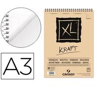 Canson XL, Papel Kraft, Verjurado, 90gsm, Espiralados sobre el lado corto, A3-29,7x42cm, Kraft, 60 Hojas