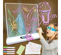 Bloc de dibujo LED para niños, tablero de dibujo luminoso con gafas 3D y lápices mágicos fluorescentes, luz nocturna de dinosaurio, tabla de dibujo LED reutilizable, tabla de dibujo mágica para niños