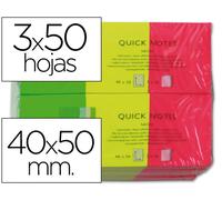 Bloc de notas adhesivas quita y pon q-connect 38x51 mm neon pack de 3 unidades con 50 hojas por color - KF01224
