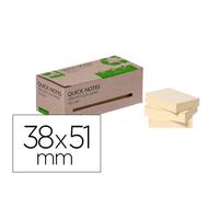 Bloc de notas adhesivas quita y pon q-connect 38x51 mm 100% papel reciclado amarillo en caja de carton - KF17323