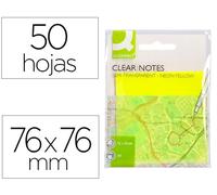Bloc de notas adhesivas quita y pon q-connect 76x76 mm removible plastico translucido amarillo neon con 50 hojas - KF10369