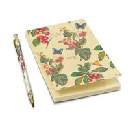 Bloc de notas con bolígrafo, tamaño A6 (10,5 x 14,8 cm) con tapa decorada y páginas neutrales, papel de alta calidad de 80 g y decoraciones en polvo dorado. Fabricado en Italia.