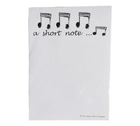 Bloc de notas con diseño de corcheas, con la leyenda en inglés "A Short Note..." yde tamaño normal