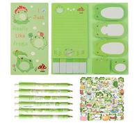 Bloc De Notas Con Patrón De Rana De 1 Pieza, 6 Bolígrafos Y 50 Pegatinas, Papelería De Dibujos Animados Bonitos, Papelería Creativa, Suministros De Aprendizaje Y Oficina