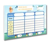Bloc de notas de conjugación para llenar para niños. Tablas de verbos para completar, hojas desmontables de Entrenamiento. Ejercicios franceses CE1 CE2 CM1 CM2 6e 5e