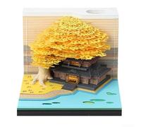 Bloc de notas de escritorio 3D, bloc de notas de casa de árbol con luz LED: bricolaje tallado en papel arte arte arte creativo desprendible para todas las edades (amarillo)
