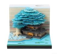 Bloc de notas de escritorio 3D, bloc de notas de casa del árbol con luz LED: bricolaje tallado en papel arte arte arte creativo despegable para todas las edades (azul)