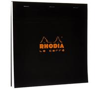 Bloc de notas grapado y microperforado Rhodia, DIN A5, 14,8 x 21 cm, 150 hojas, 80 g, cuadrícula naranja, 4 unidades, color negro 21 x 21 cm