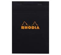 Bloc de notas grapado y microperforado Rhodia, DIN A5, 14,8 x 21 cm, 150 hojas, 80 g, cuadrícula naranja, 4 unidades, color negro 14,8 x 21