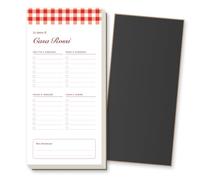 Bloc de notas magnético para lista de la compra personalizado con apellido, 60 hojas con de 10 x 21 cm, imán en todo el reverso, bolígrafo incluido, bloc de notas neveras. (cuadros rojos)