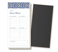 Bloc de notas magnético para lista de la compra personalizado con apellido, 60 hojas con de 10 x 21 cm, imán en todo el reverso, bolígrafo incluido, bloc de notas neveras. (Maiólica azul)
