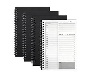 Bloc de Notas para Planificador Diario Manuales de Gestión del Tiempo para Hacer la Lista Cubierta de Tarjeta Negro Cuaderno de Plan en Espiral, 100 Páginas/50 Hojas (4 Piezas)