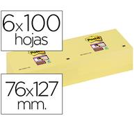 Bloc de Notas Post-It Super Sticky 76X127 mm con 6 Blocs Amarillo Canario