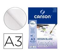 Canson Imagine, Papel Mixed Media, Grando ligero, 200g, Encolados por el lado corto, A3-29,7x42cm, Blanco natural, 50 Hojas