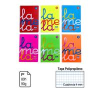 Bloc Lamela cuadrovia 4mm A4 pack 6u Original BLOC ESPIRAL LAMELA TAPA POLIPROPILENO 80 hojas 90 G. cuaderno folio fluorescente 80 hojas 6 colores surtidos ,pack de 6 unidades original garantizada