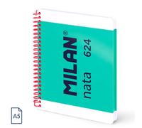 MILAN® Cuaderno A5 con espiral y tapa dura, papel pautado a líneas, 80 hojas de 95 gr/m², colección MILAN nata®, verde