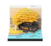 Bloc notas 3d con luz y caja de metacrilato para visualización transparente, modelo ZEN 9 * 8 * 5 170 hojas, decoración de mesa(Amarillo, Casa & Arbol)
