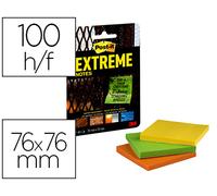 Bloc Post-It Extreme Adhesivo 76X76 mm c/ 45 Hojas Pack de 3 Unidades Amarillo Naranja y Verde
