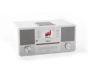 Block Aurora sistema estéreo con altavoces integrados para un sonido potente en blanco brillante
