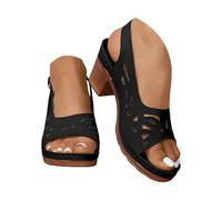 Block Heel Sandalias Mujer Reino Unido,Platform Correa Tobillo Slingback Tacón Medio Peep Toe Hebilla Transpirable