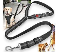 BLOCKBAT® Cinturon Perro Coche, y Correa de Paseo 2 en1 Instalación fácil en el Cabezal, Ajuste Universal y Amortiguador de Tirones, Arnes Coche Perro, Perros Accesorios (Negro)