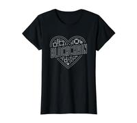 Blockchain Tecnología Diseño de Contorno de corazón Camiseta gráfica económica, Mujer, Negro, S