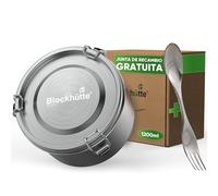 Blockhütte Fiambrera Acero Inoxidable I 1200ml I Tartera con Cuchara y 2 Juntas, Bento Box, Tupper Acero Inoxidable a Prueba de Fugas, Lunch Box Ninos y Adultos, Fiambrera Acero