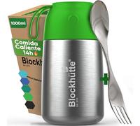 Blockhütte Fiambrera Termica 1 Litros de acero inox - Con Cepillo y Cuchara - Termo para Comida Caliente até 14 h - Fiambrera Termica para adultos y niños - Recipientes Termicos - verde claro