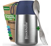 Blockhütte Fiambrera Termica 1 Litros de acero inox - Con Cepillo y Cuchara - Termo para Comida Caliente até 14 h - Fiambrera Termica para adultos y niños - Recipientes Termicos - azul