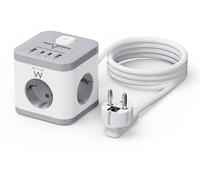 Bloco Tomada Ewent EW3863 Power Tower 3 Tomadas Schuko 16A + 2 USB-A + 2 USB-C 2m Branca/Gris