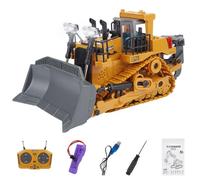 BlocteckToy Bulldozer RC - Mando a distancia proporcional completo de aleación de escala 1/24 de 2.4 G, 9 canales, con modo de demostración de una tecla, capacidad de empuje de 2 a 3 kg, luces y