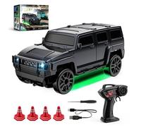 BlocteckToy Camión todoterreno a control remoto, escala 1/64, 2.4G, 4WD, motor sin escobillas, mini escritorio a control remoto, coche de deriva todoterreno con doble velocidad y luces LED, regalos de