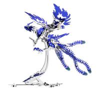 BlocteckToy Kit de modelo de fénix mecánico de metal 3D (azul/358 piezas) - Montaje de bricolaje de acero inoxidable con alas móviles, arte coleccionable, decoración de escritorio para adultos y