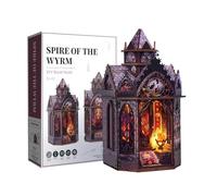 BlocteckToy Rompecabezas de madera 3D modelo de castillo con luces LED, montaje de casa en miniatura, torre del descanso del dragón, rompecabezas steampunk 3D, regalos creativos para adolescentes y