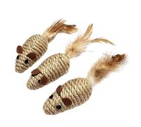 blodfune Ratones de sisal, juguetes para gatos, cuerda natural, juguete masticable para limpieza de dientes, ratones de caza interactivos de cola de plumas, juego duradero para rascar mascotas