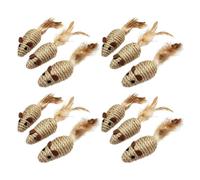 blodfune Ratones de sisal, juguetes para gatos, cuerda natural, juguete masticable para limpieza de dientes, ratones de caza interactivos de cola de plumas, juego duradero para rascar mascotas