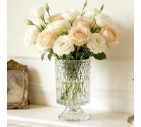 BLOFLO Florero de Cristal en Relieve, 18 cm, de Cristal, Pedestal con Base Grande, jarrón de Vidrio, jarrón Transparente hidropónico para el hogar, Oficina, Boda, Mesa de Comedor y Fiesta (patrón de
