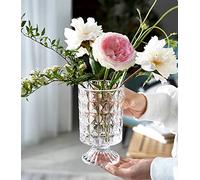 BLOFLO Jarrón de Vidrio en Relieve, jarrones de Cristal de 7 Pulgadas para Flores, jarrón de Vidrio de Base Grande, jarrón hidropónico Transparente para el hogar, Oficina, Boda, Mesa de Comedor,