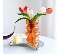 BLOFLO - Jarrón de vidrio transparente hidropónico de vidrio naranja, jarrón floral de vidrio geométrico de cuatro capas para decoración del hogar, jarrón de vidrio de burbujas moderno para mesa de
