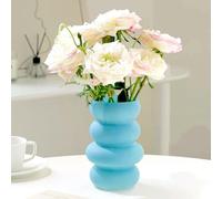 BLOFLO - Jarrón hidropónico de Vidrio de Colores, jarrón de Vidrio Azul de 7 Pulgadas, jarrón Floral de Vidrio geométrico de Cuatro Capas para decoración del hogar, jarrón de Vidrio de Burbujas