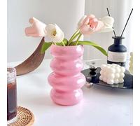 BLOFLO - Jarrón hidropónico de Vidrio de Colores, jarrón de Vidrio Rosa de 7 Pulgadas, jarrón Floral de Vidrio geométrico de Cuatro Capas para decoración del hogar, jarrón de Vidrio de Burbujas