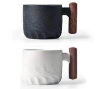 BlogBlog Taza de café espresso de cerámica con mango de madera, 3 onzas, apta para microondas, porcelana, 2.1 x 1.85 pulgadas, lavar a mano, blanco y negro