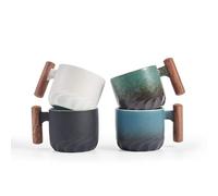 BlogBlog Tazas de café expreso de cerámica con mango de madera, porcelana demitasse para café o té, 3 onzas (mezcladas, 4), 001