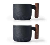 BlogBlog Tazas de café expreso de cerámica con mango de madera, tazas de chupito de café expreso, tazas de té de cerámica, tazas de porcelana Demitessa para café o té, 3 onzas (negro, 2)