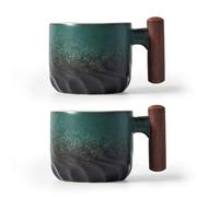BlogBlog Tazas de café expreso de cerámica con mango de madera, tazas de chupito de café expreso, tazas de té de cerámica, tazas de porcelana Demitasse para café o té, 3 onzas (verde, 2)