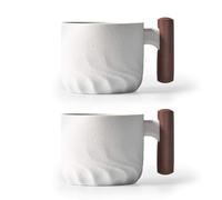 BlogBlog Tazas de Café Expreso de Cerámica Con Mango de Madera, Tazas de Chupito, Porcelana Demitessa para Té, 3 Onzas (Blanco, 2)