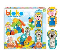 BLOKO - Estuche 50 BIoko con 2 Figuras temáticas de los 3 cerditos y el Lobo - a Partir de 12 Meses - Fabricado en Europa - Juguete de construcción 1ª Edad - 503709