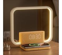 blonbar Lamparas de Mesita de Noche, Cargador Inalámbrico 10w, 2 Alarmas, Despertadora Luz Wake Up Light, Control Táctil de 3 Brillos, 10 Sonidos Relajantes para Dormir Luz de noche dormitorio