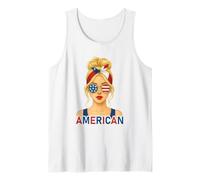 Blond American Girl America Flag American Girlfriend Wife Camiseta sin Mangas
