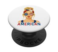 Blond American Girl America Flag American Girlfriend Wife PopSockets PopGrip Adhesivo